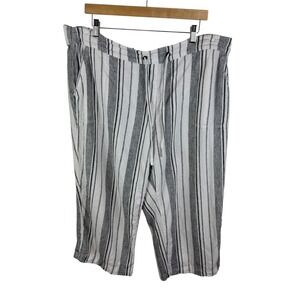Per Se Linen Blend Cropped Pants Size 2X Striped‎ Drawstring Vacation Coastal